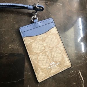 COACH Signature PVC Lanyard ID Khaki/Pale Blue One Size